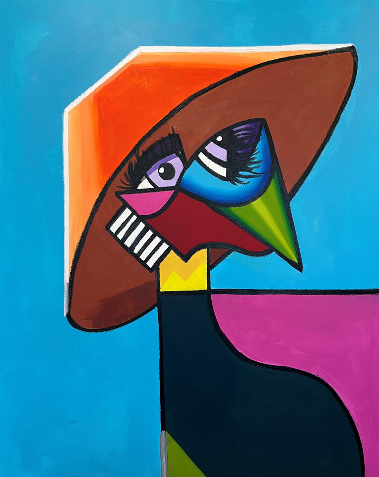 Sunny the Cuckoo Bird, Oil, oil stick and acrylic on canvas, 48 x 60 in.